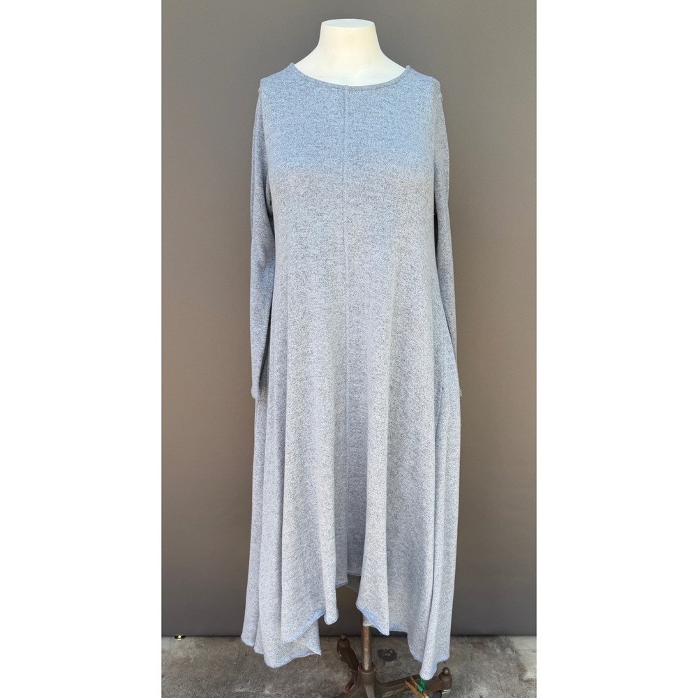 Agnes & Dora Gray Long Sleeve Pocket Midi Dress M/L Heathered Knit Fit Flare USA
